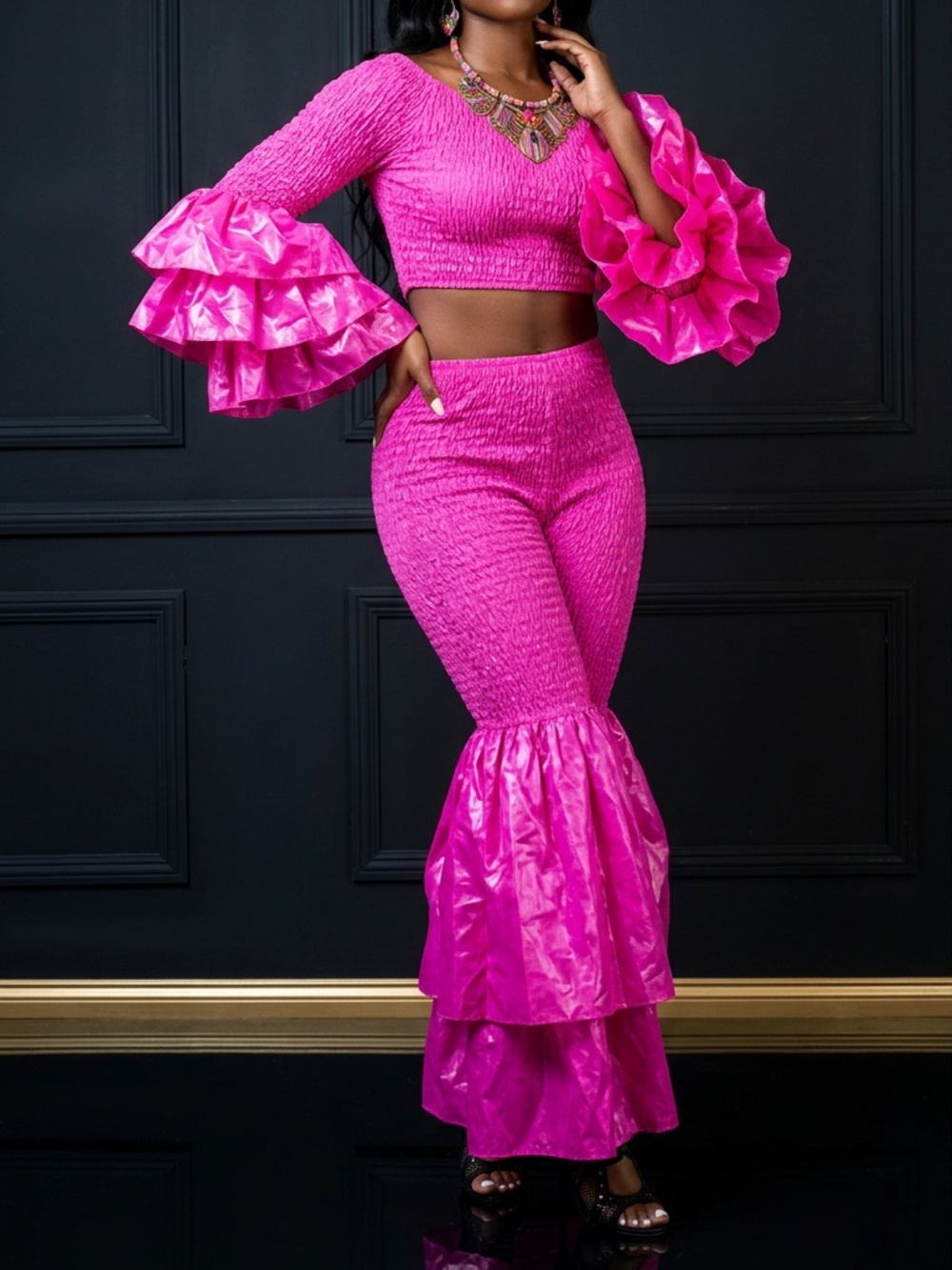 Two piece elegant African Hot Pink Set